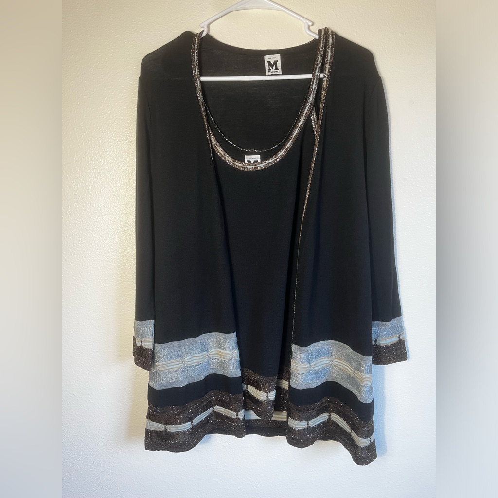 Missoni Wool Blend Tank And Cardigan Set With Metallic Striping Detailing 46/Xl